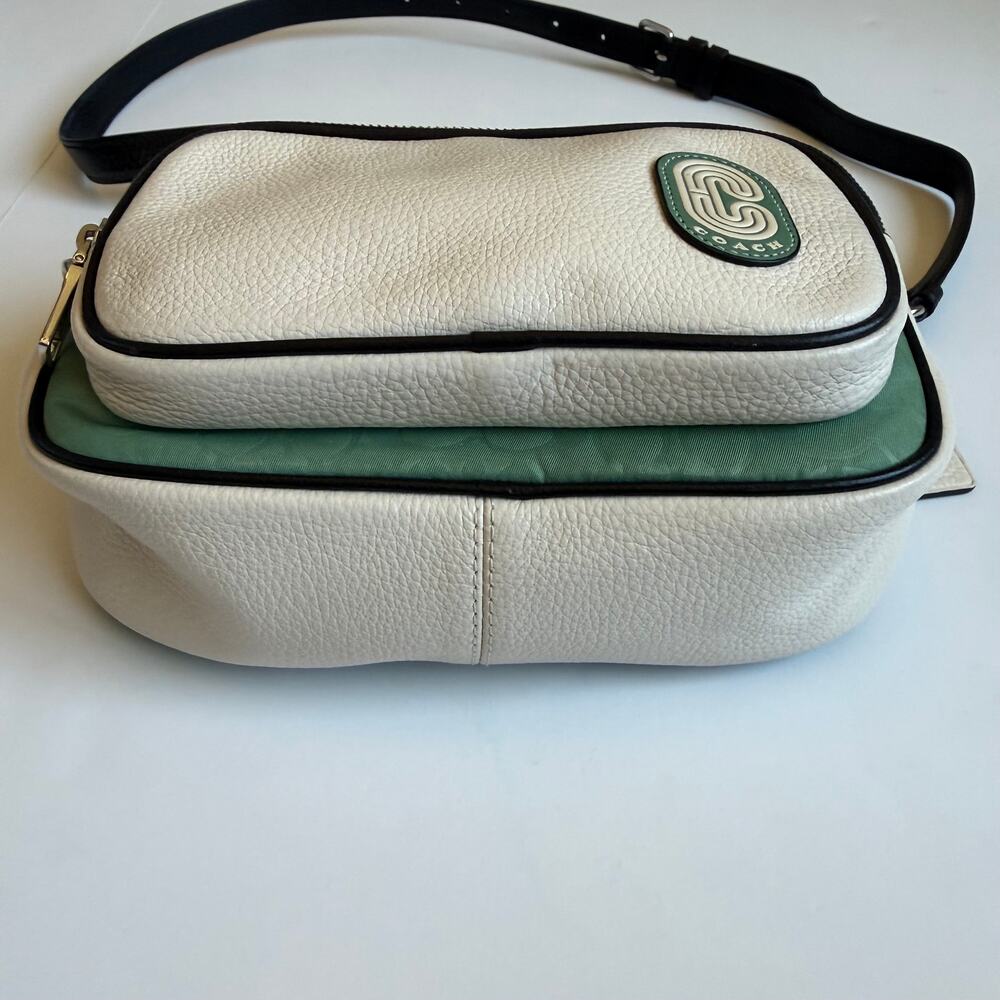 Coach Court Colorblock Crossbody Bag Green White Leather Nylon Signature - Picture 5 of 14